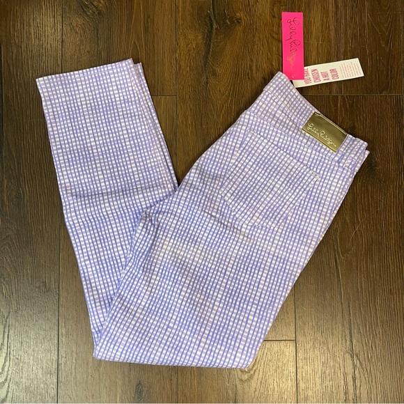 🆕 Lilly Pulitzer South Ocean High Rise Skinny Pants Lilac Verbena Gingham SZ 10